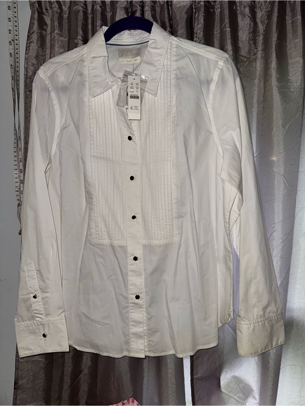 J. Crew White Pleated Front Dress Shirt with Black Buttons